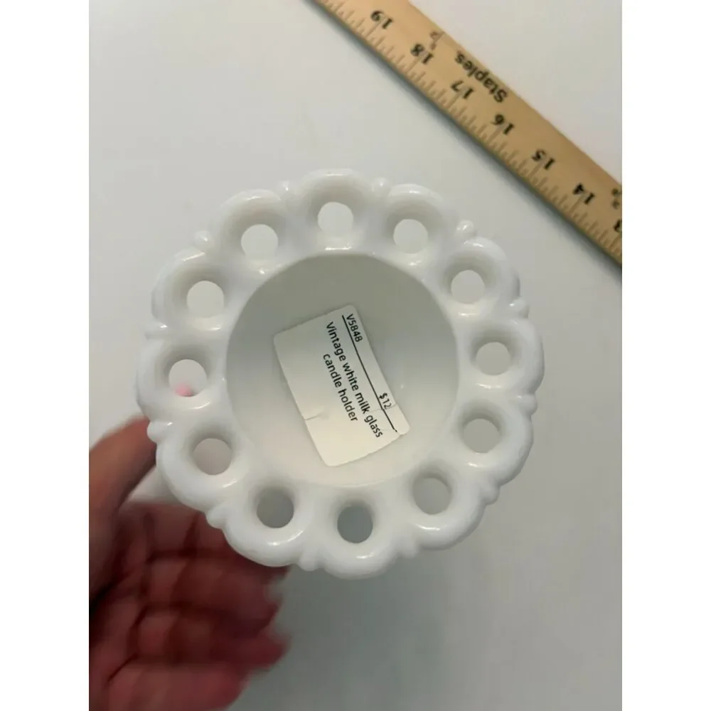 Westmoreland Doric lace milk glass candle holder